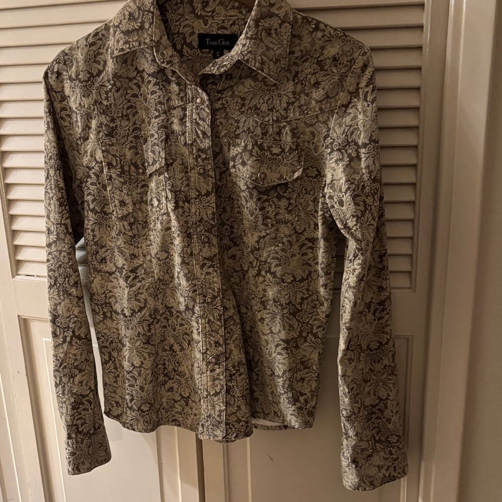 True Grit Floral Flannel Tooled Western Button Up Shirt Sz Small Coastal Cowgirl